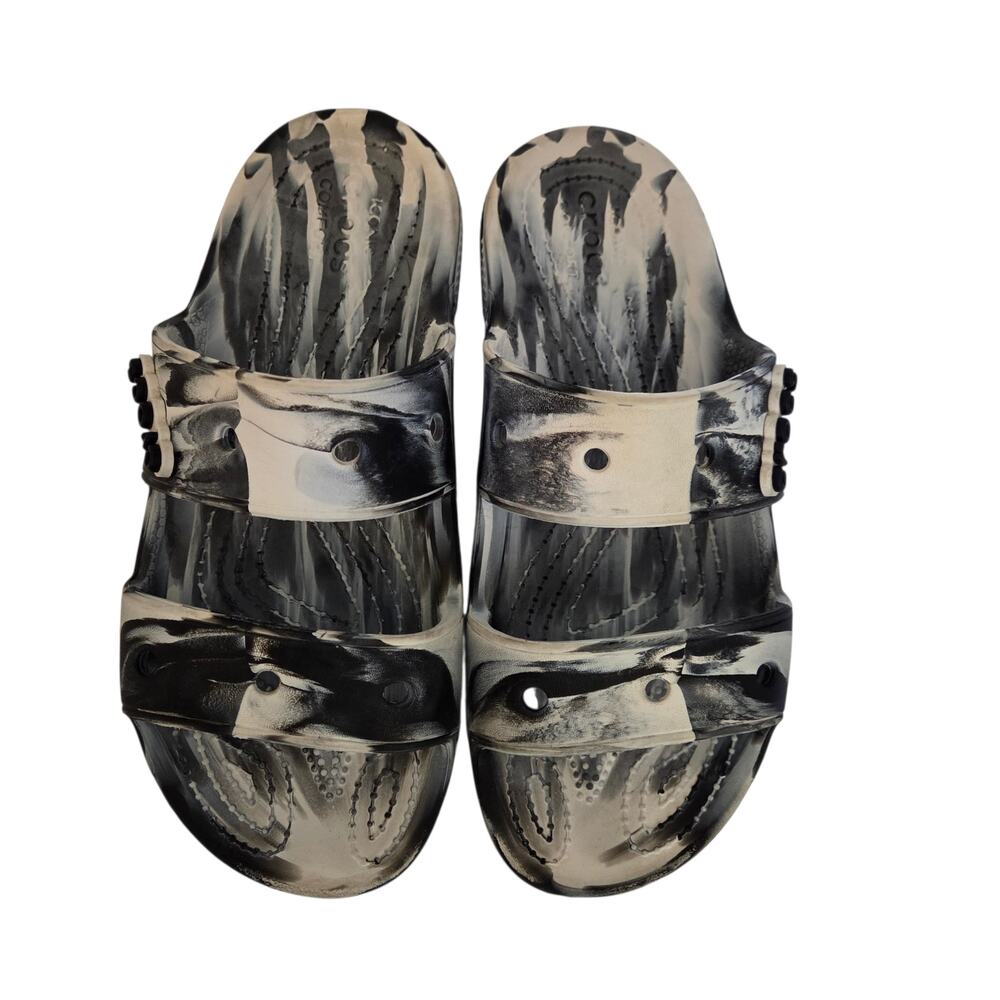 Crocs Classic Marbled 2-strap Sandals Slides Black White, women's sz 8 Tie-dye - Picture 2 of 12